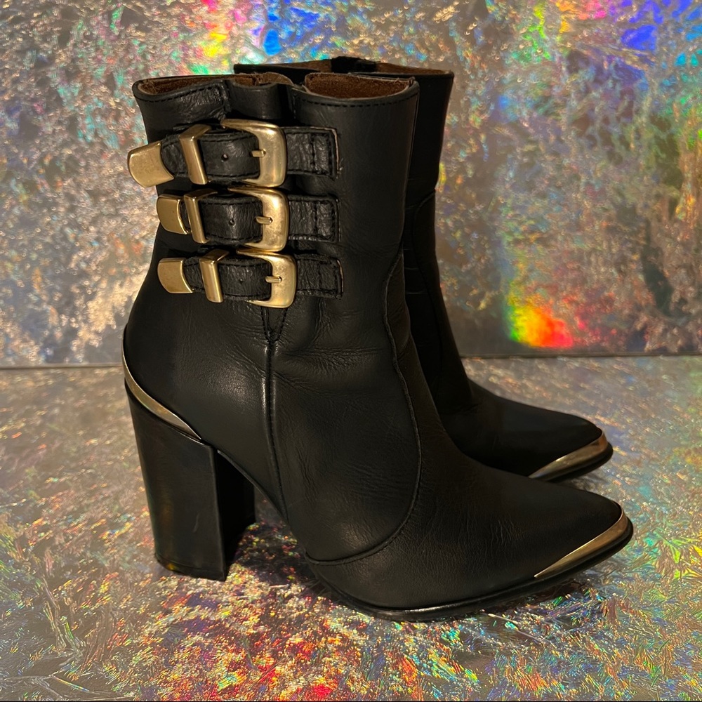 Jeffrey Campbell boots with Gold buckles. Size 6.5